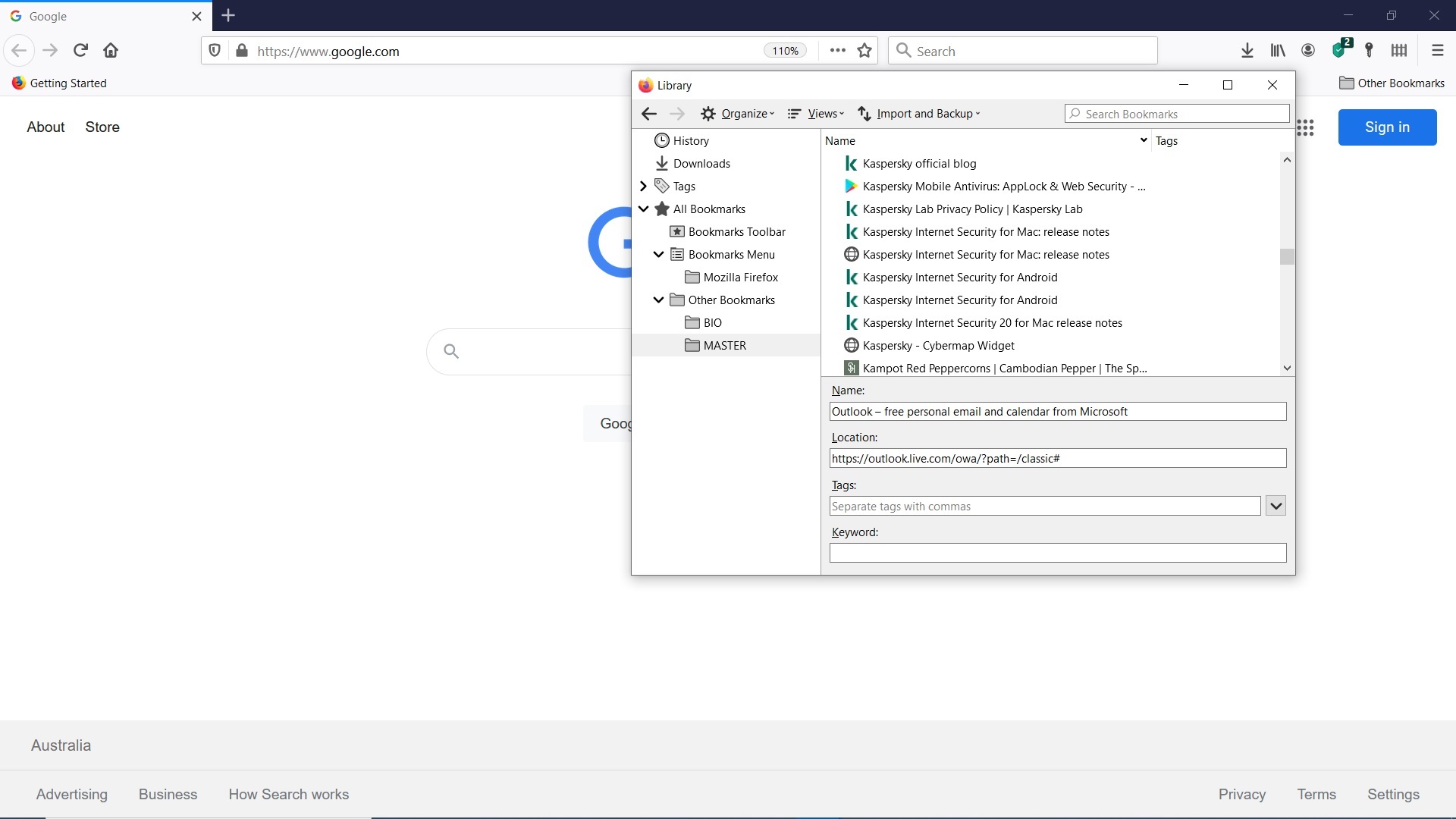 Secure Browser bookmarks gone/replaced. Kaspersky Total Security
