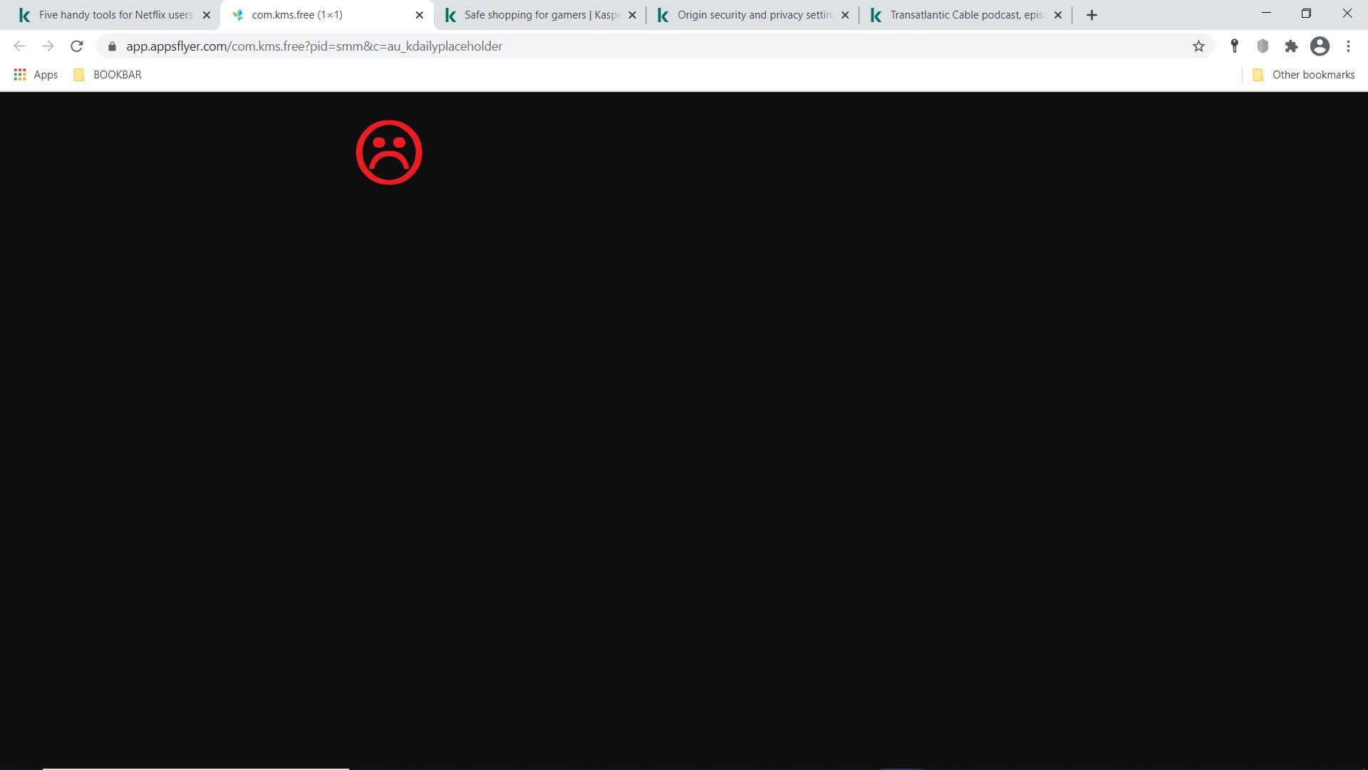 Black screen (1x1) issue persists. - Kaspersky Total