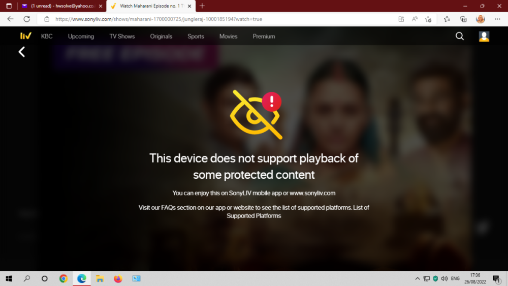 Playback of some protected content is not supported by this device